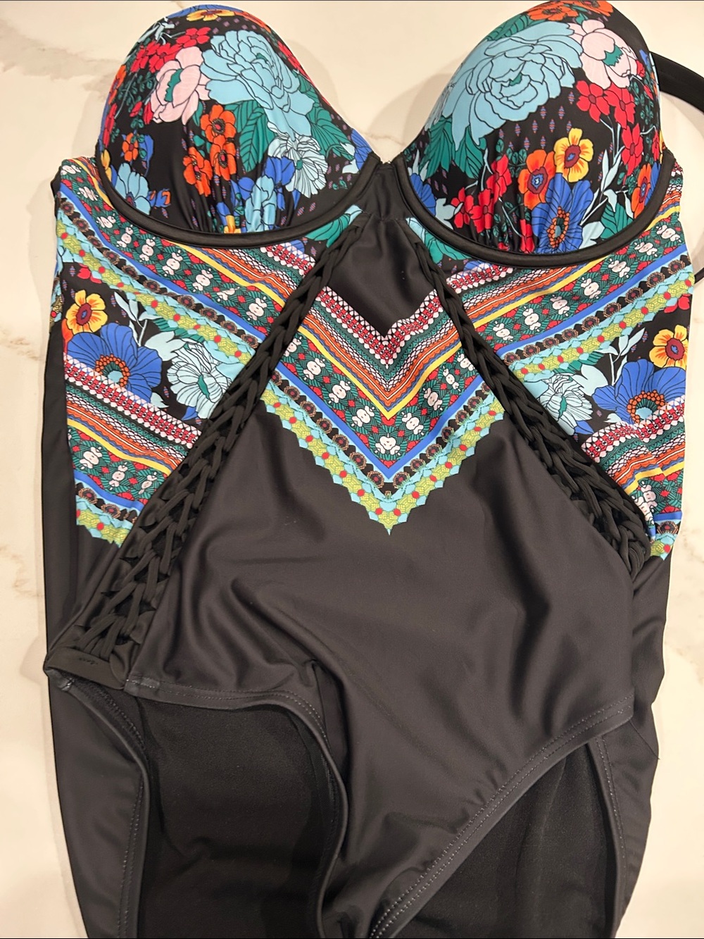 Swimsuits For All Black One-Piece Swimsuit with Multicolor Floral Print